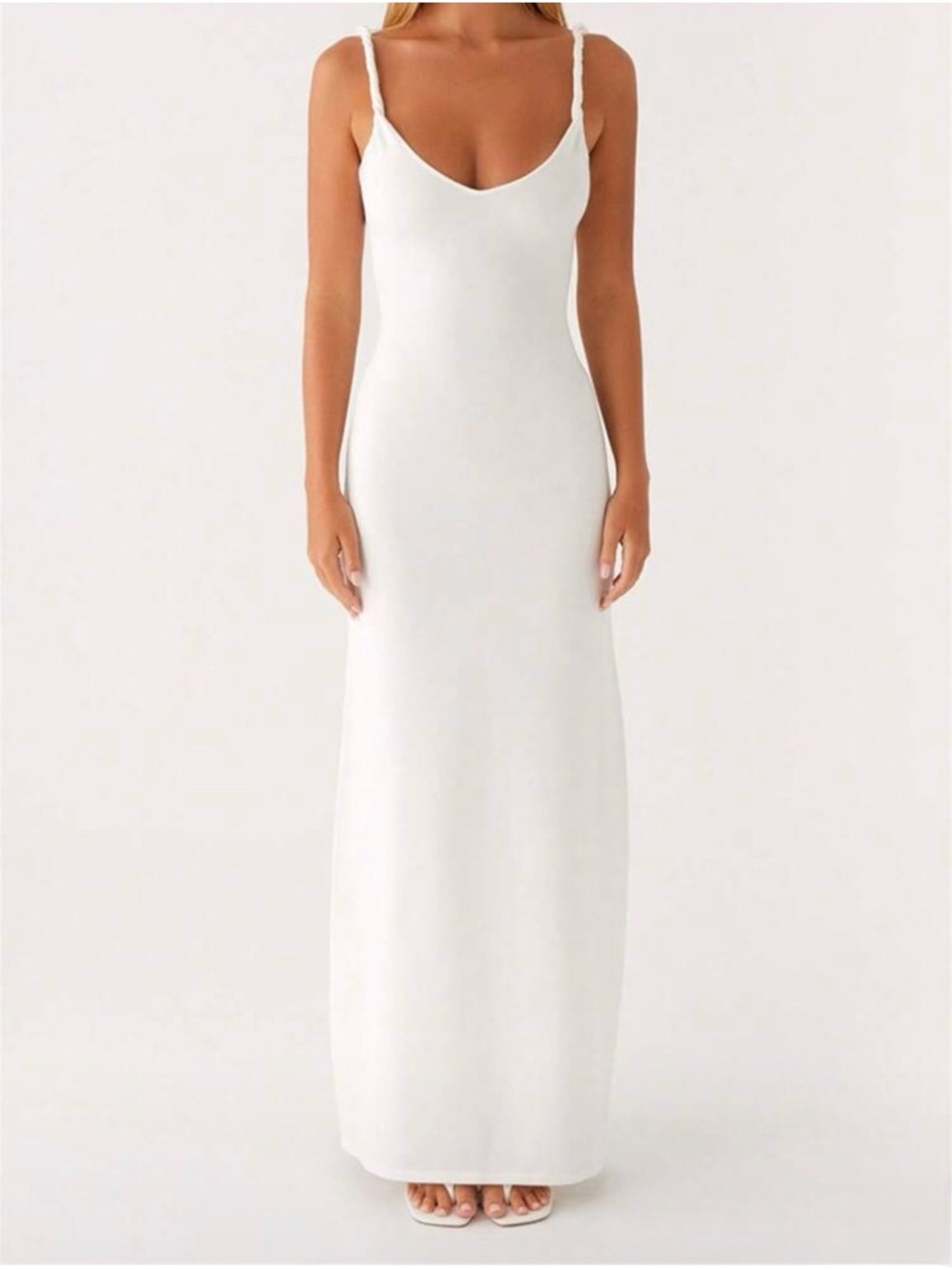 Elegant White Maxi Slip Dress with Spaghetti Braided Straps